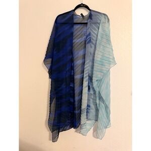 Lane‎ Bryant Ombre Pleated Kimono Cardigan Cover Up Blue 3XL plus size